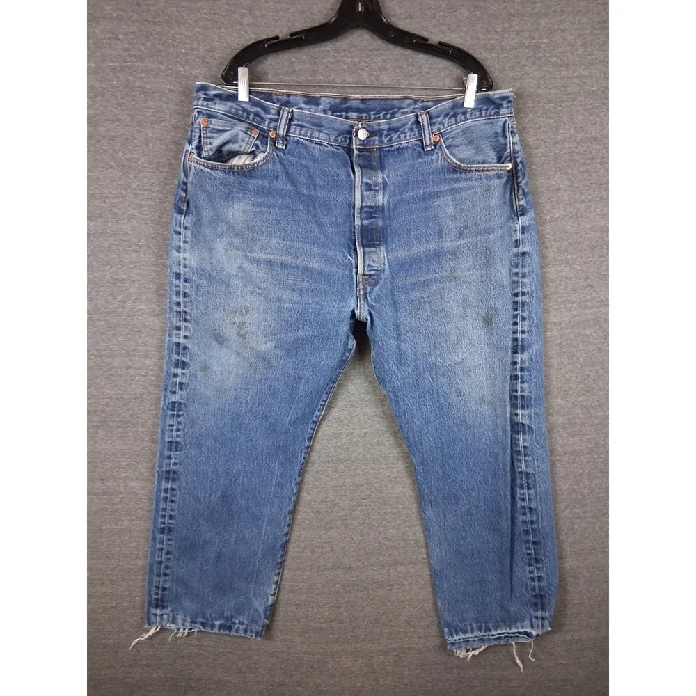 Levis Jeans Mens‎ 40x27 Blue Denim 501 USA Faded Button Fly Suspender